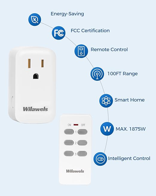 Remote Control Outlet, WILAWELS Wireless Remote Light Switch, Expandable - Image 5