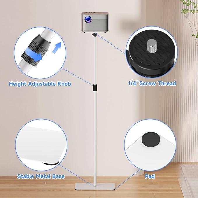 suptek Projector Stand 360°Swivel, Height Adjustable 36.6-46.8inch, Mini - Image 6