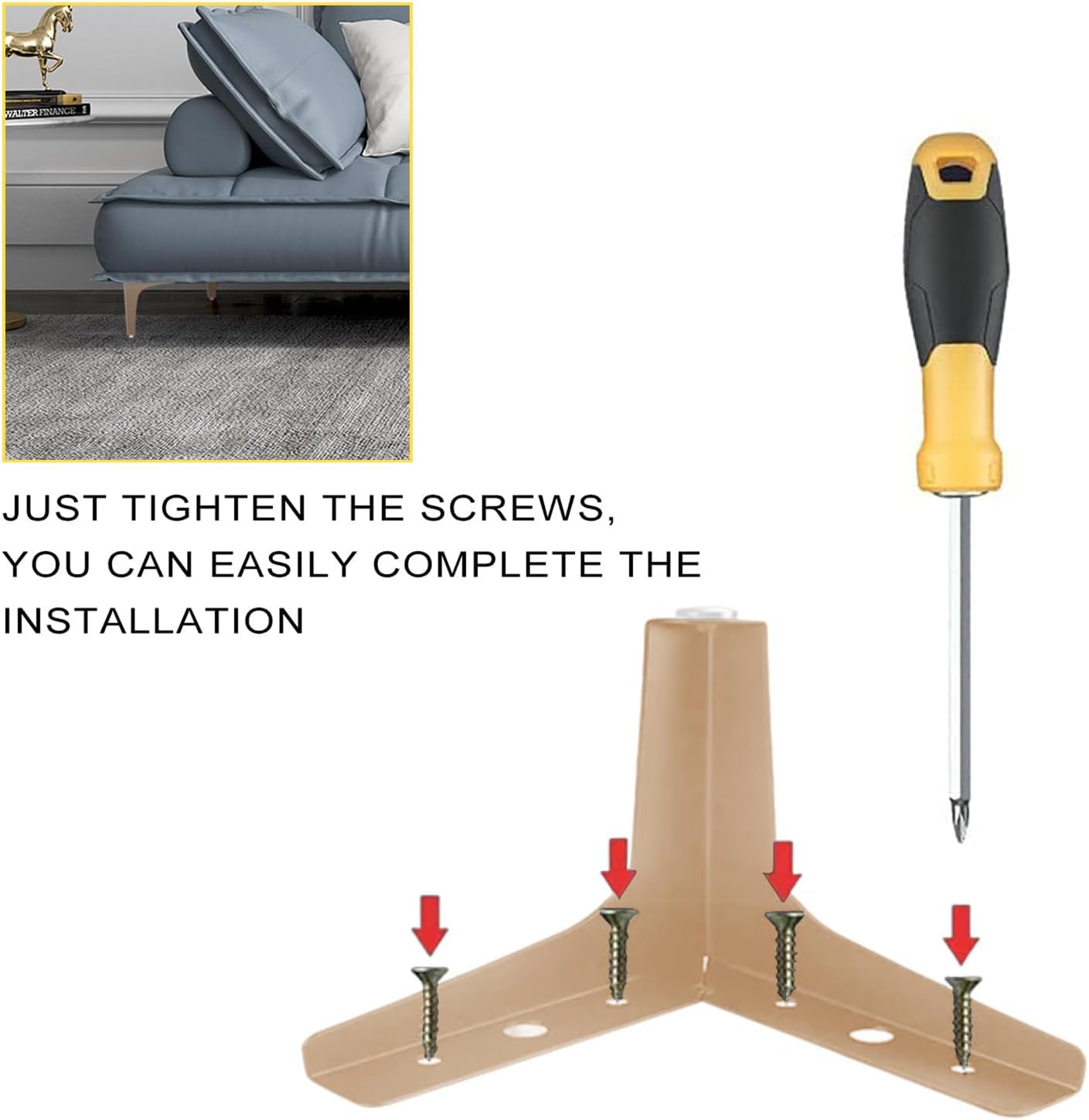 AODIOU Furniture Legs Modern Feet: Gold Metal Furniture Legs 4 Inch DIY Replacement Couch Legs Set of 4