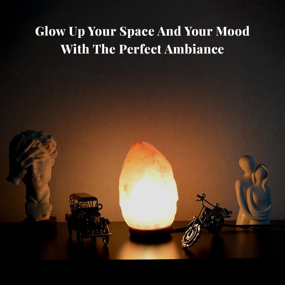 POHS 10–12 Inch Tall, 11–15 lbs Extra Large Himalayan Pink Salt Lamp | 100% Authentic Natural Hand-Carved Crystal Rock Salt Lamp with Wooden Base, Dimmable Cord & Bulb Replacement Included