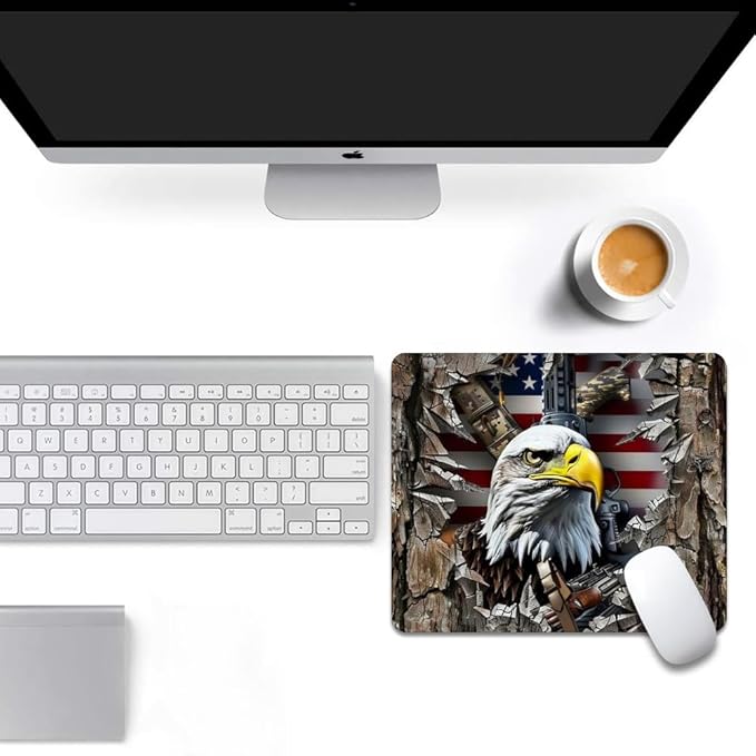 American Flag Eagle rip Oak camo Square Mouse pad, Waterproof, Anti Slip Rubber - Image 6