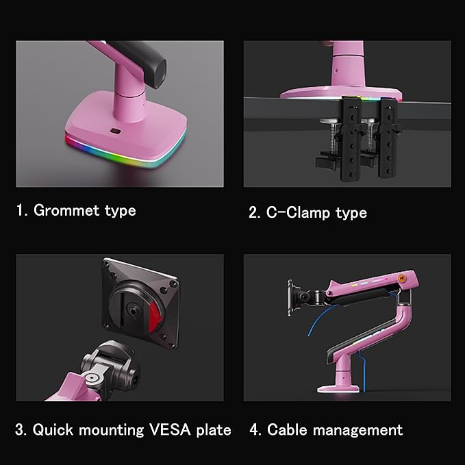 NB Gaming Monitor Arm or for 32 to 60 Inches Screen, Load up to 20 kg, VESA - Image 4