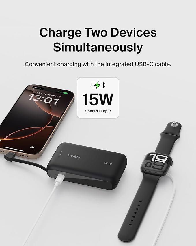 Belkin Portable Charger, Power Bank 10000 mAh w/Integrated Cable - 20W Fast - Image 6