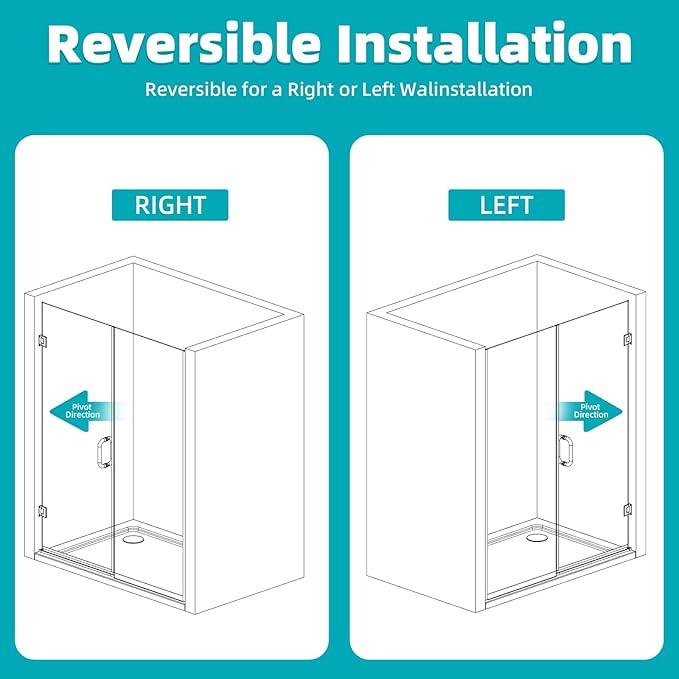 Pivot Swing Shower Door, Adjustable Width 58.9-60" W x 74" H Semi-Frameless - Image 7