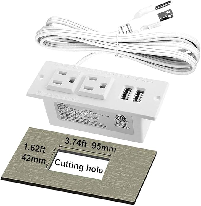 Recessed Power Strip with USB Mountable Power Strip with USB 2 Power Outlets 2 - Image 4