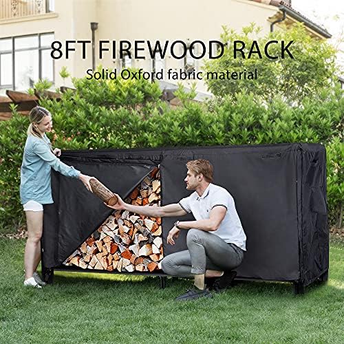 vivohome 8ft heavy duty indoor outdoor firewood storage shown in use