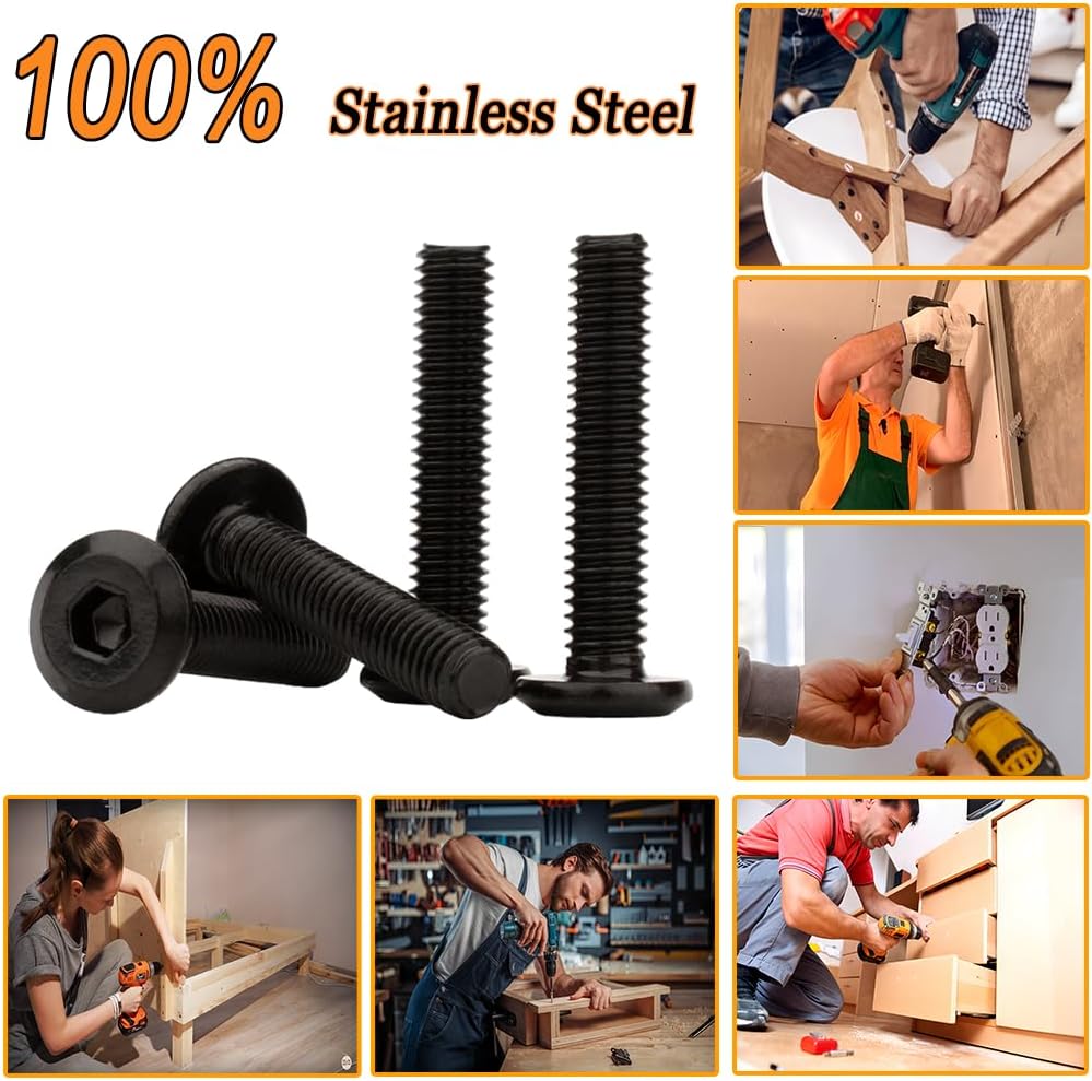 Matuja 1/4-20 x 5/8" Flat Head Hex Socket Bolts Screws,304 Stainless Steel,Black Oxide Finish,Fully Threaded Bright Furniture with Hex Key(20 Pcs)
