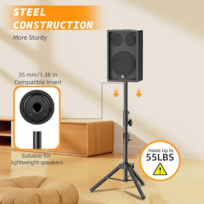 Small Speaker Stands, Lightweight 35mm Compatible Insert, Adjustable Height - Image 3