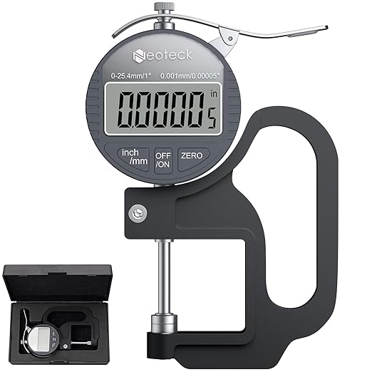 Neoteck Digital Thickness Gauge 1inch/25.4mm, 0.00005inch/0.001mm LCD Display by Neoteck