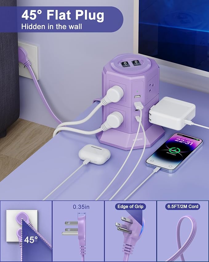 Flat Plug Power Strip Tower - Image 3