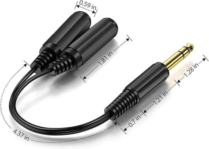 ICESPRING 1/4" 6.35mm Stereo Plug/Male to Dual 1/4" 6.35mm Jack/Female Splitter - Image 3