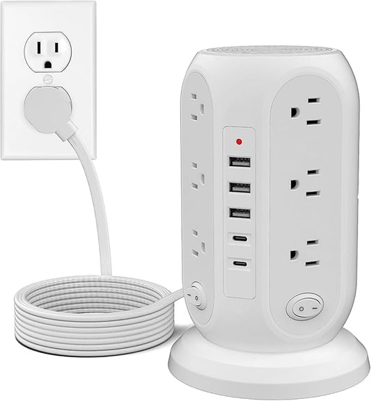 Tower Power Strip with 12 Outlets and 5 USB Ports, Flat Extension Cord 10 Ft by Unknown