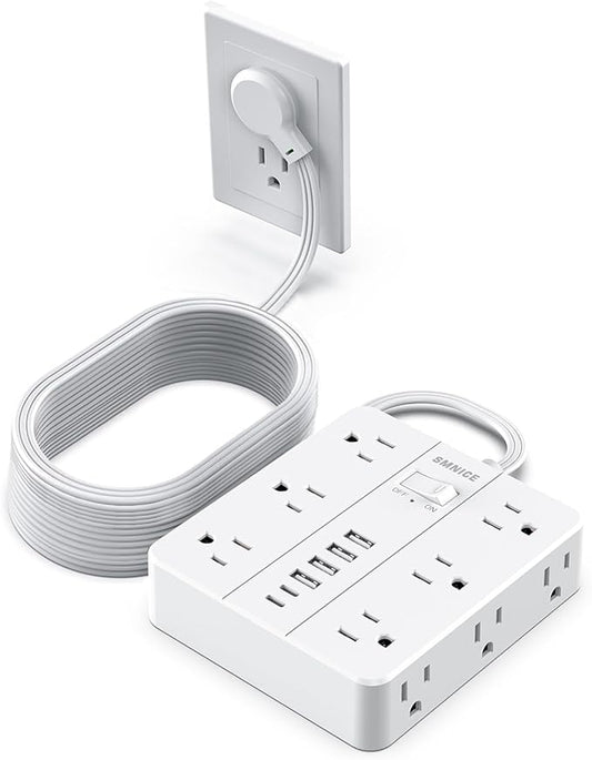 Power Strip Surge Protector 20ft Extension Cord, SMNICE Flat Plug by SMNICE
