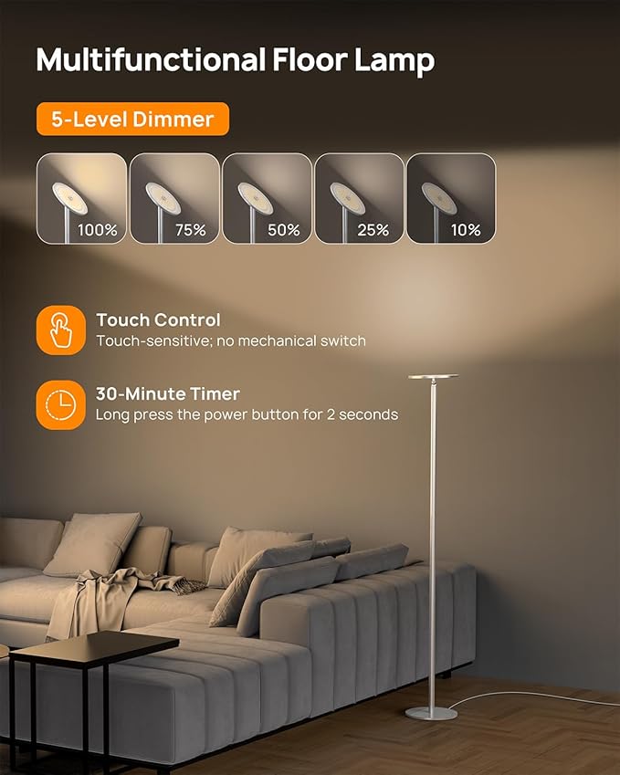 TROND Floor Lamp, 5000LM Super Bright Sky LED Modern Torchiere Standing Lamp - Image 3