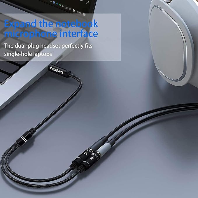 ChargeWorx 3.5mm Mic and Headphone Jack Splitter, Y-Splitter Adapter - Image 5