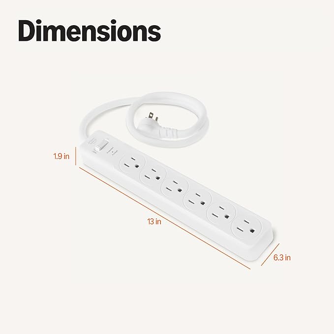 Amazon Basics Rectangle 6-Outlet, 600 Joule Surge Protector Power Strip - Image 5