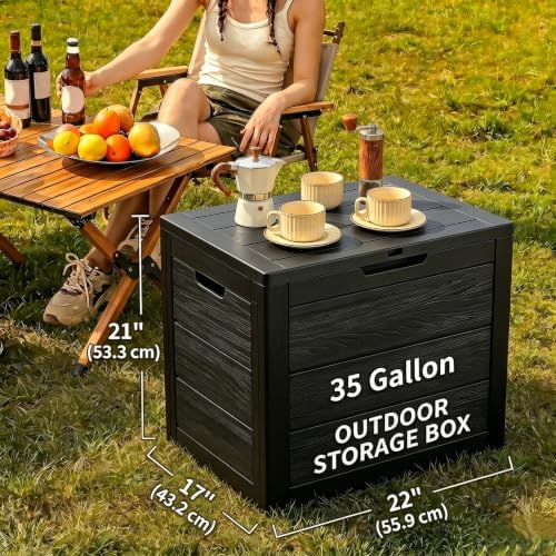 35 gallon deck box outdoor waterproof, resin outdoor, close-up detail