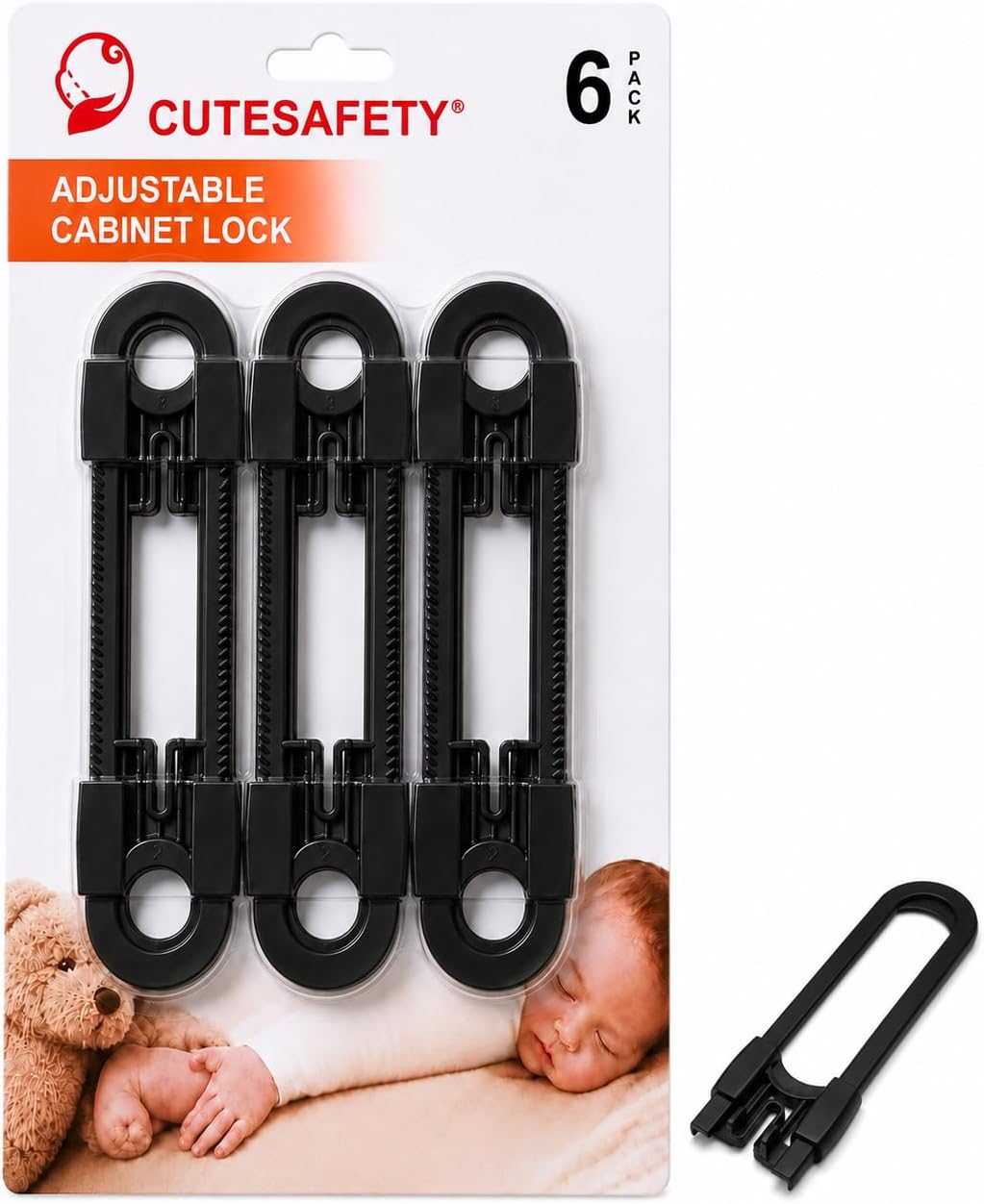 Child Proof Cabinet Locks, Baby Proofing, 6 Pack, Black | Sliding Cabinet Locks, Child Locks for Cabinets and Drawers, Baby Cabinet Locks, Adjustable, Easy Tool-Free Installation