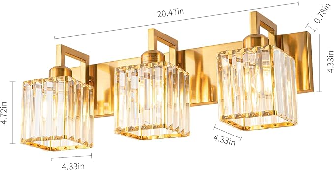 FDPBY Modern Bathroom Vanity Light 3-Lights Gold Crystal Wall Lamp Bathroom - Image 5