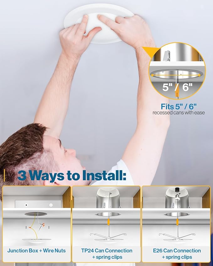 Sunco 48 Pack LED Disc Lights Ceiling 6 Inch, Flush Mount Disk Light, Recessed - Image 5