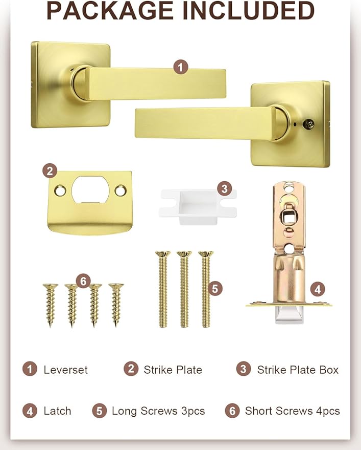 Mengico 4 Pack Passage Door Levers Gold Finish, No-Locking Keyless Square Door - Image 7