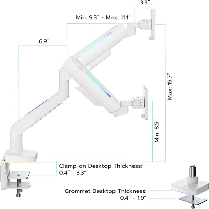 Ultrawide Monitor arm for 17-49'' Heavy Duty Screen up to 44lbs, Gas Spring - Image 9