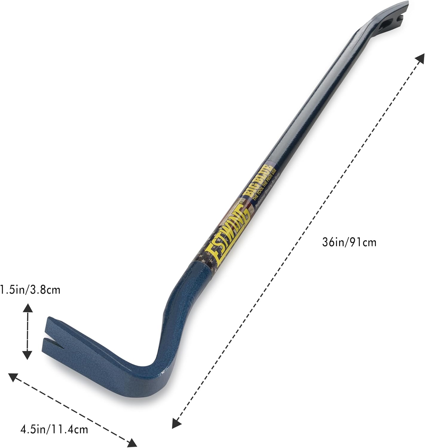 ESTWING Gooseneck Wrecking Bar PRO - 36" USA Made Pry Bar with Angled Chisel End & Forged Steel Construction - EWB-36PS | Made in USA, High Leverage Design, Chisel End, Slotted Hook End, Forged In One Piece