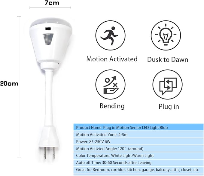 Plug-in Motion Sensor Night Light, LED Infrared Sensor 6W Light, AC 85-265V PIR - Image 5