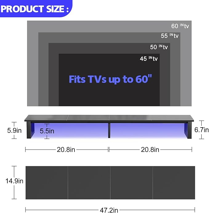 aboxoo 47" TV Riser with Light for 32-60 inch TV, TV Riser Stand Shelf - Image 2