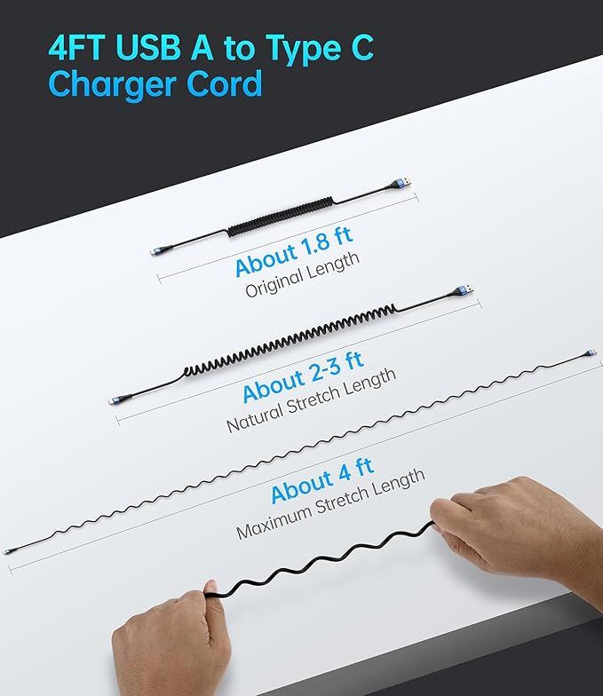 USB C Cable 3ft 2Pack Coiled USB A to USB C Charge Cord - Image 6