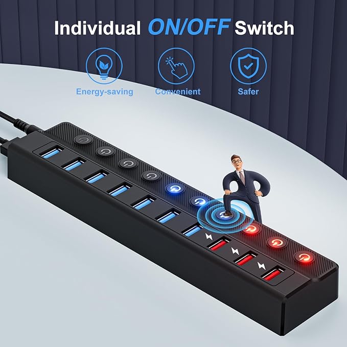 ONFINIO Powered USB Hub, 10-Port USB Splitter Hub - Image 5