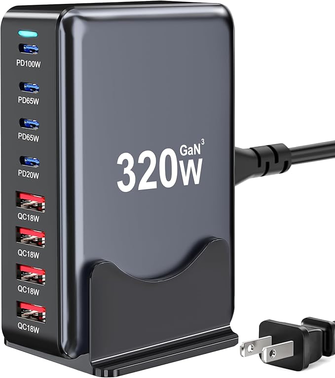 320W USB C Charger Block, 8-Port Fast USB Charging Station Hub PD 100W GaN Ⅲ by Unknown