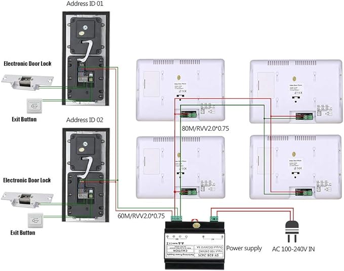 4 Apartment Bus 2 Wire Video Door Phone Intercom Systems 7 Inch Kit - Image 2
