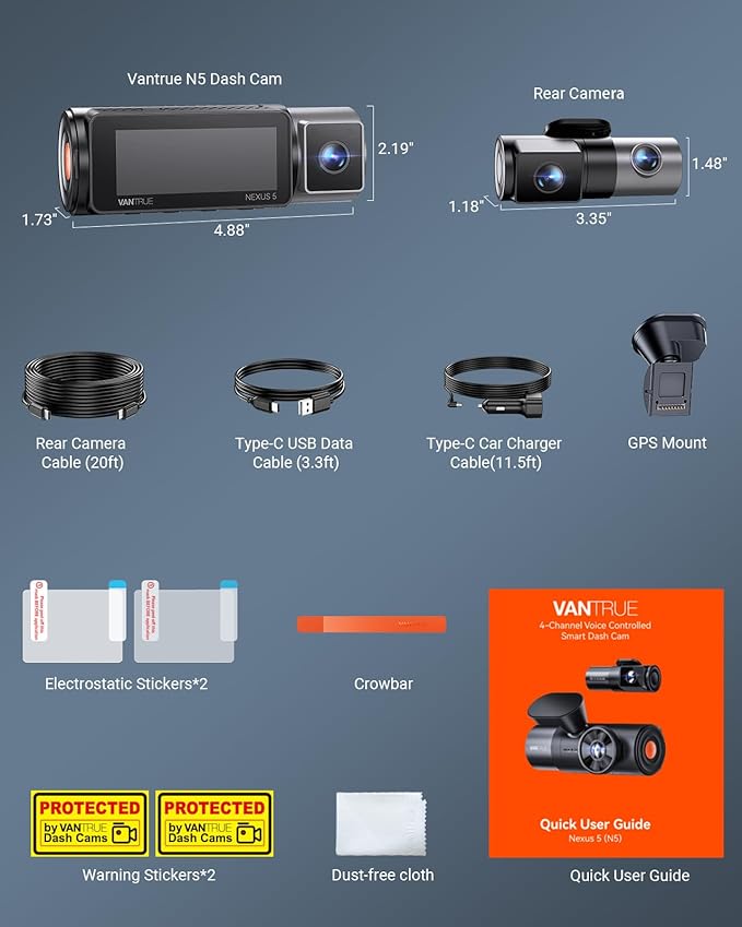 Vantrue N5 4 Channel WiFi 360° All Sides Dash Cam, STARVIS 2, IR Night Vision - Image 9