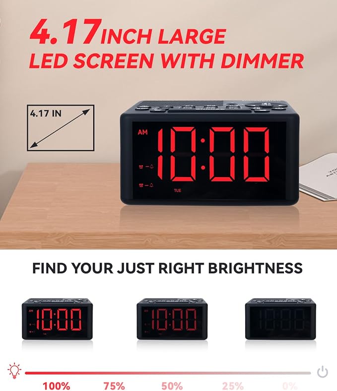 Digital Alarm Clock Radio with AM/FM Radio, Dual Alarms, Weekday / Weekend Alarm - Image 3