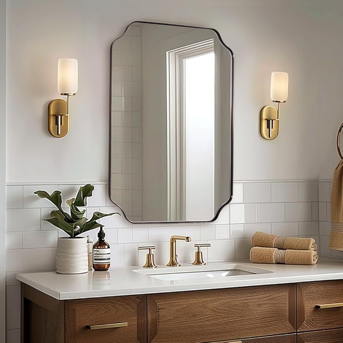 ANDY STAR Brushed Bronze Scalloped Mirror, Unique Rectangular Bathroom Mirror by ANDYSTAR