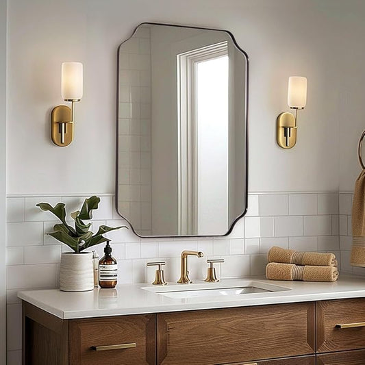 ANDY STAR Brushed Bronze Scalloped Mirror, Unique Rectangular Bathroom Mirror by ANDYSTAR