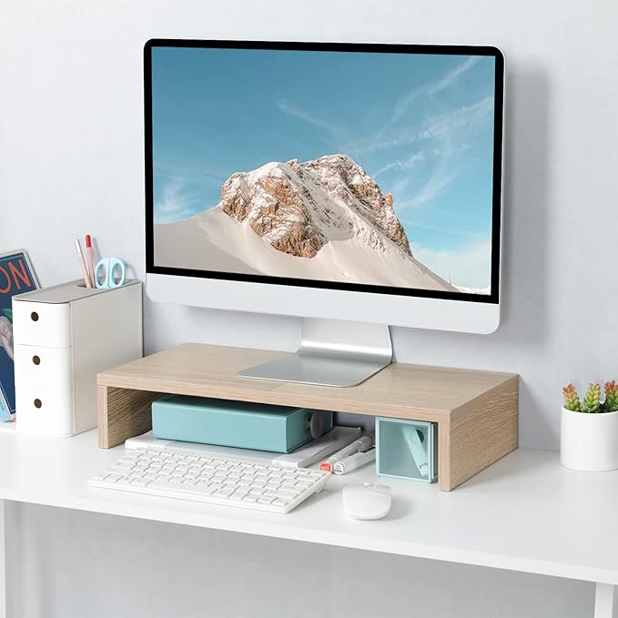 TEAMIX 20 Inch Wood Monitor Stand Riser, Wooden Desktop Stand - Image 2