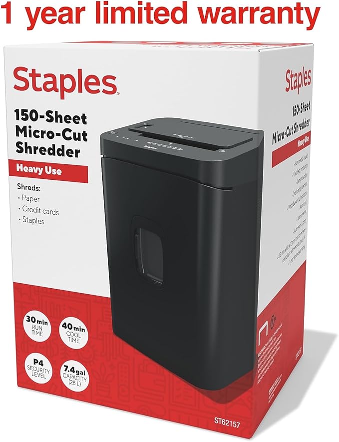 Staples 150-Sheet Micro-Cut Paper Shredder, 7.4-Gallon Pull-Out Bin, - Image 6