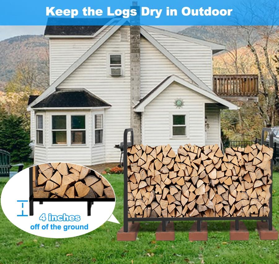 5.3ft firewood rack holder, adjustable heavy duty fire, side view