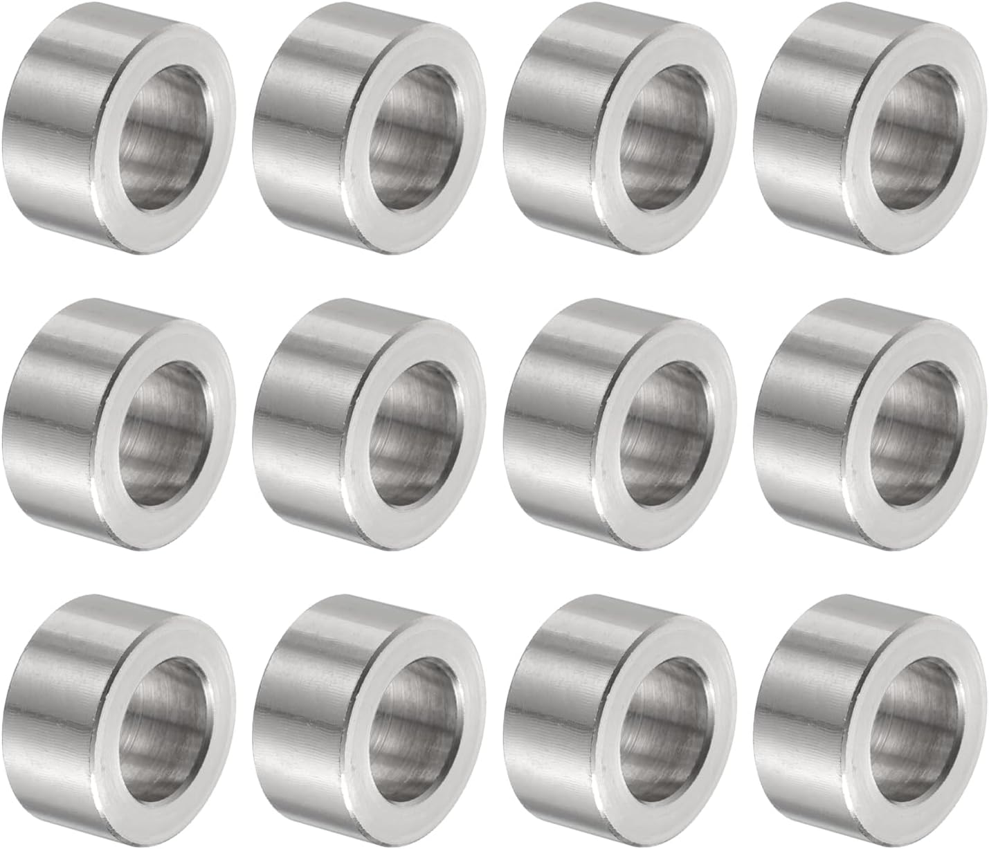 uxcell 12pcs Stainless Steel Spacer 12mm Bore x 20mm OD x 10mm Length Screw Bushing Plain Finish Round Metal Spacer for M12 Screws Bolts and Rods