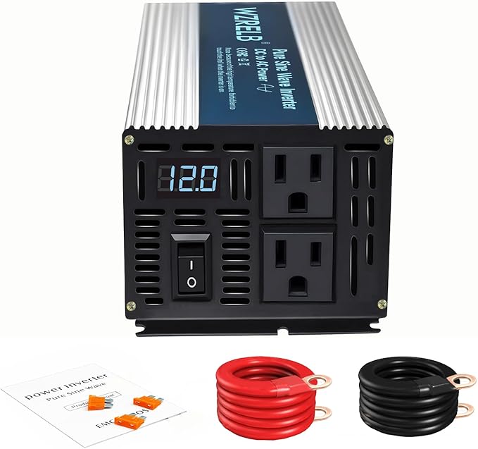 WZRELB 1000W Pure Sine Wave Inverter 12V DC to 110V 120V AC Power Converter by WZRELB