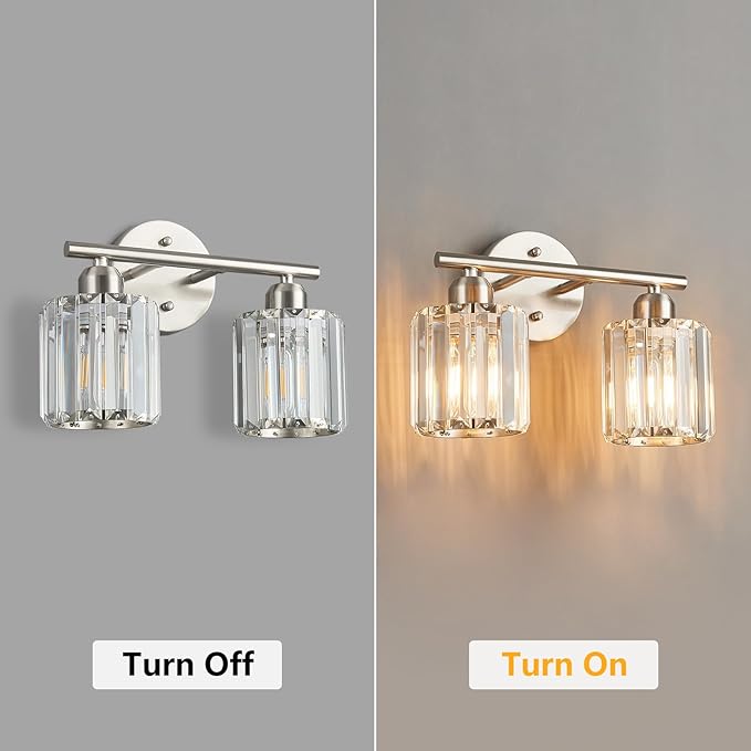 FDPBY Modern 2 Light Crystal Vanity Light, Brushed Nickel Vertical Bathroom - Image 6
