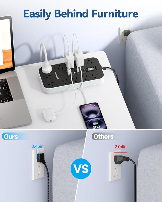 25 FT Extension Cord with USB Ports- Power Strip with USB, 1625W Multi Outlet - Image 6