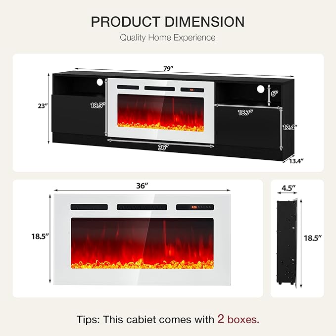 YISUFO 80” TV Stand with 36” Electric Fireplace, Large Modern Media - Image 4