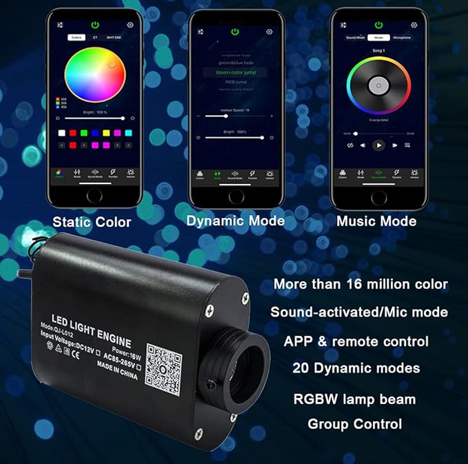 AZIMOM 16W Car Use Sound Activated Fiber Optic Light Box Engine Music Sensor - Image 2
