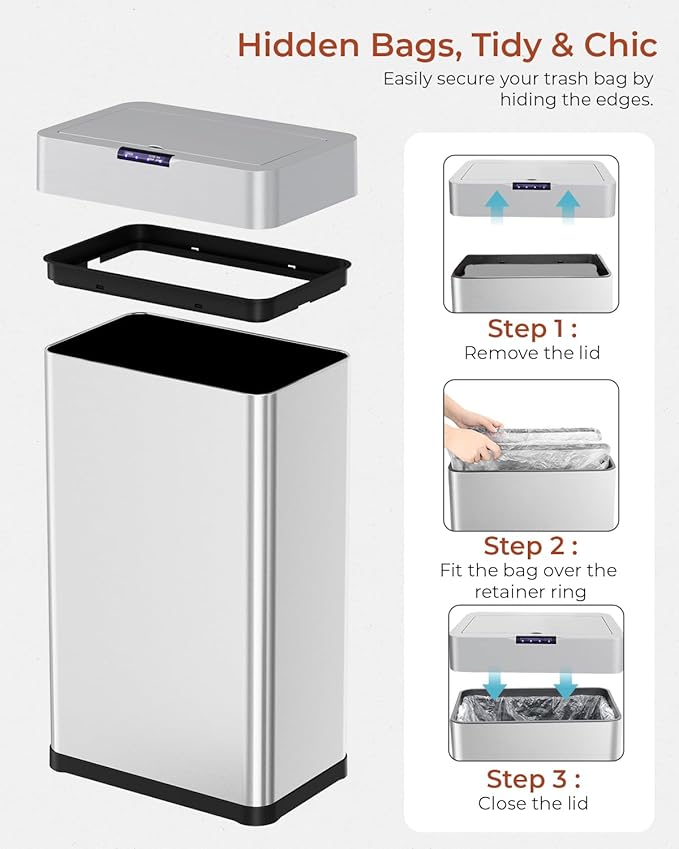 TLSUNNY 18.5 Gallon Motion Sensor Trash Can, Touchless Automatic Garbage Can - Image 6