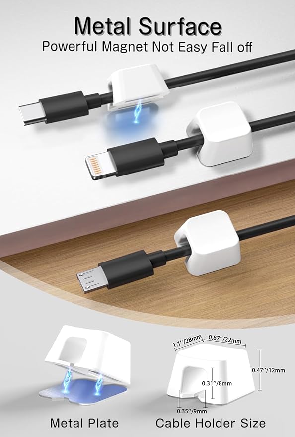 Viaky 8 Pack Magnetic Cable Clips, Large Size Under Desk Cable Management - Image 3