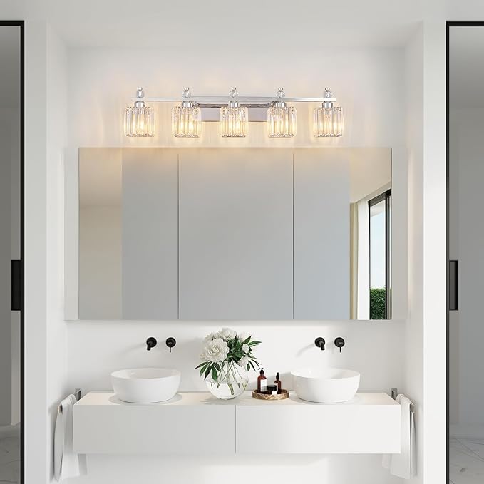 FDPBY Vanity Lights 5-Light Modern Crystal Vanity Light Chrome Bathroom Light - Image 7