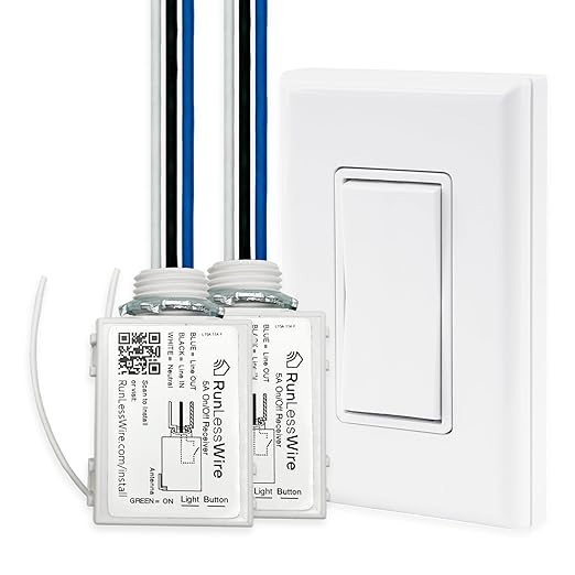 RunLessWire 2 Fixture Battery-Free DIY Kinetic Wireless Light Switch Kit 150ft by RunLessWire
